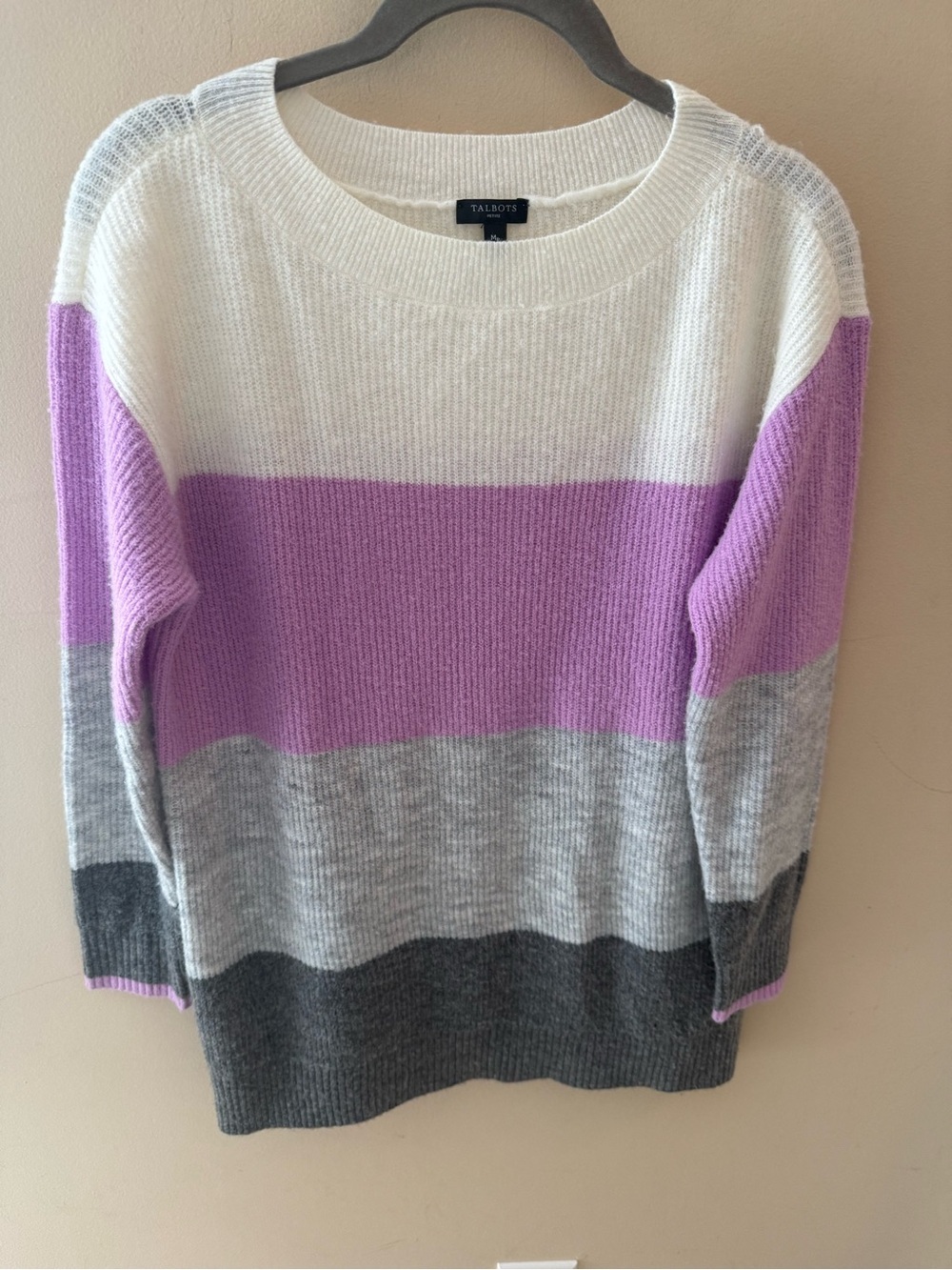 T by Talbots color block purple gray Wide Stripe Sweater super soft size MP